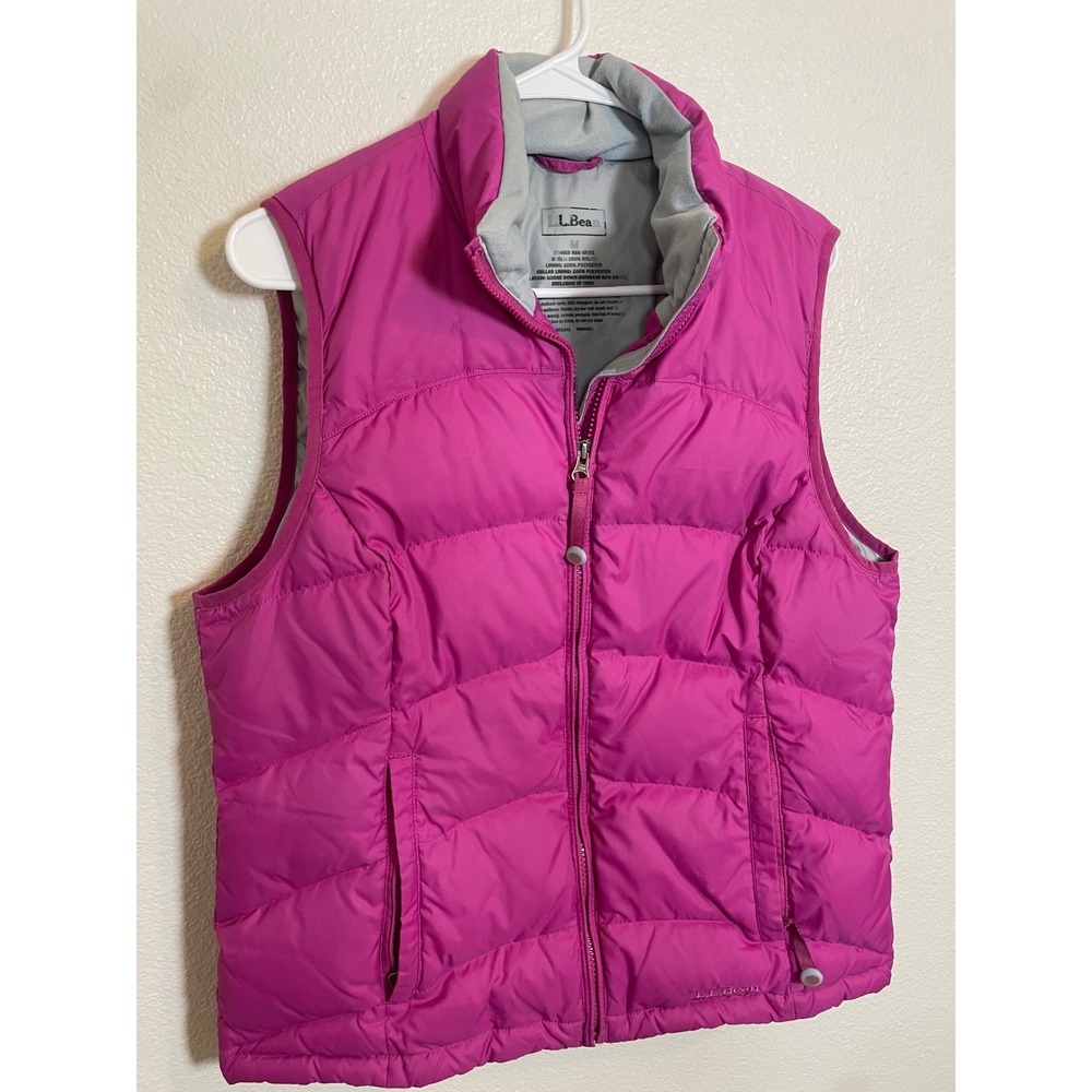 LL Bean‎ Women's Size Medium Pink Down Vest Puffer Quilted Zip Up Pockets